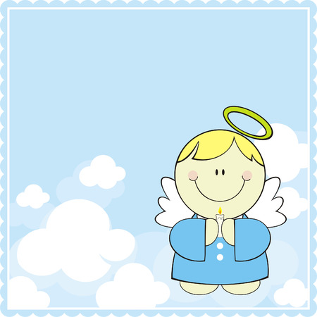 cute little angel with candle in heavenのイラスト素材