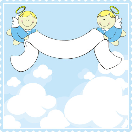 cute baby angels with ribbon bannerのイラスト素材