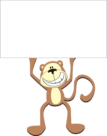 happy monkey with blank board for copy spaceのイラスト素材