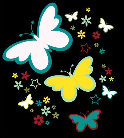 design of butterflies silhouettes and flowers in vector format very easy to edit, individual objectsのイラスト素材