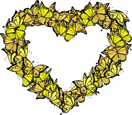 heart shape frame of butterflies, individual objects in vector formatのイラスト素材