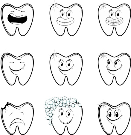 set of molar cartoon characters isolated on white background のイラスト素材