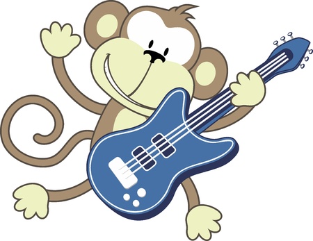 illustration of funny monkey playing electric guitar isolated on white backgroundのイラスト素材