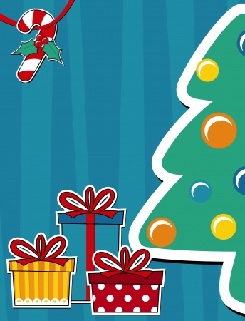 vector image background with pine tree and gift boxes, copy space for christmas cardのイラスト素材