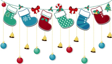 cute christmas socks with ornaments, in vector format very easy to edit, individual objectsのイラスト素材
