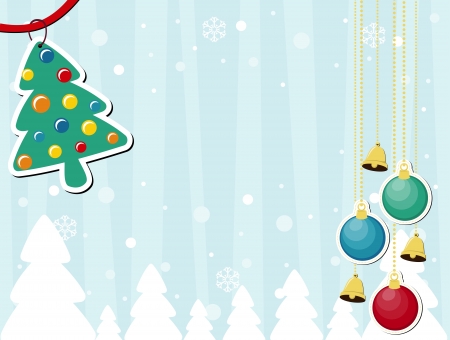 winter background with hanging pine tree and christmas ballsのイラスト素材