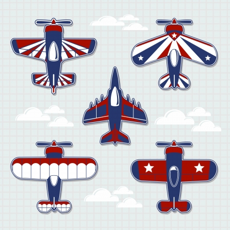 set of funny airplanes cartoon for childish decoration in vector format very easy to edit, individual objectsのイラスト素材