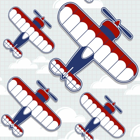 funny biplane cartoon pattern for childish decoration in vector format very easy to edit, individual objectsのイラスト素材