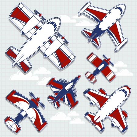 set of funny airplanes cartoon for childish decoration in vector format very easy to edit, individual objectsのイラスト素材