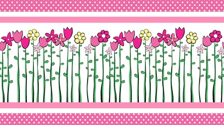 illustration of tall spring flowers border, in format very easy to edit, place this design side-by-side to create an endless patternのイラスト素材
