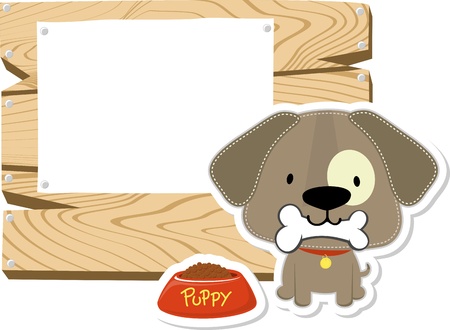 cute doggy and wooden blank board isolated on white background, usable to many applicationsのイラスト素材