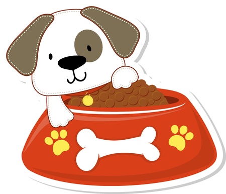 cartoon illustration of adorable doggy with giant red bowl, useful for many applicationsのイラスト素材