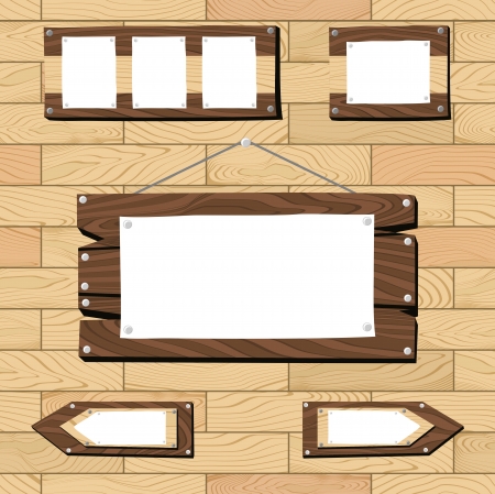 set of signboards and wooden objects on on seamless flooring pattern, useful for many applications, in vector format very easy to editplace the background design side-by-side to create an endless patternのイラスト素材