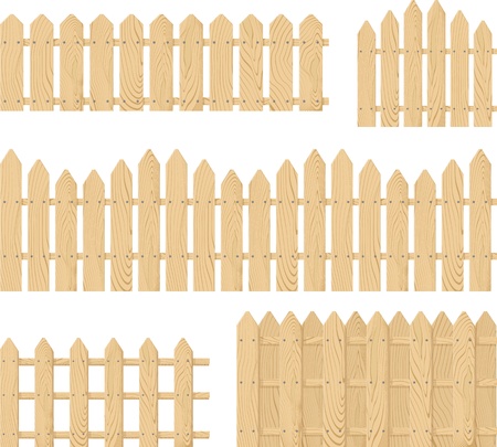 wooden fence vector set isolated on white background, place the design side-by-side to create an endless borderのイラスト素材