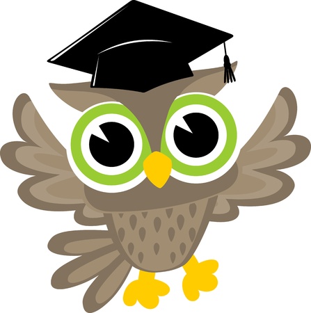 happy baby owl cartoon wearing a mortarboard isolsted on white backgroundのイラスト素材
