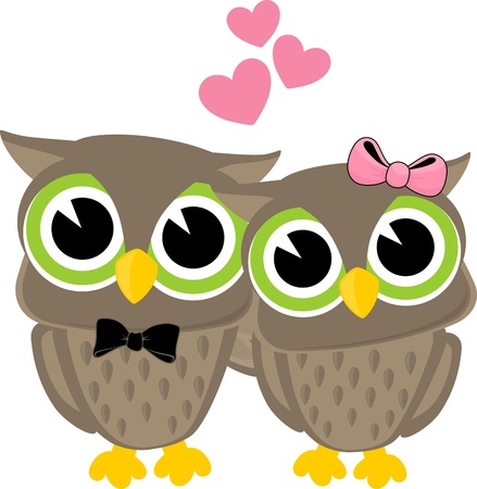 cute owls in love isolated on white backgroundのイラスト素材
