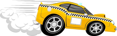 funny fast taxi car cartoon isolated on white backgroundのイラスト素材