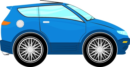 funny blue car cartoon isolated on white backgroundのイラスト素材