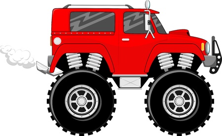 illustration of big wheels red monstertruck cartoon isolated on white backgroundの写真素材