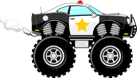 monstertruck police car 4x4 cartoon isolated on white backgroundの写真素材