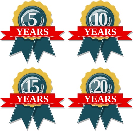 seal and ribbon collection commemorating 5 10 15 20 years,  in vector format very easy to edit, individual objects, solid colors, no gradientsのイラスト素材