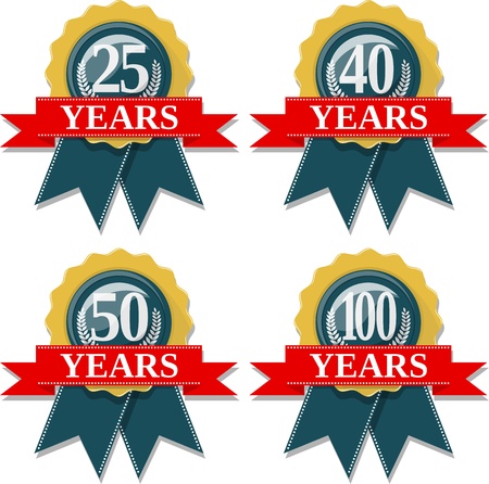 seal and ribbon collection commemorating 25 40 50 100 years,  in vector format very easy to edit, individual objects, solid colors, no gradientsのイラスト素材