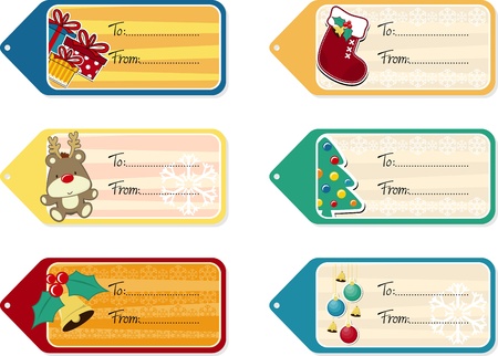 set of six christmas gift tags isolated on white background, vector format very easy to edit, individual objectsのイラスト素材