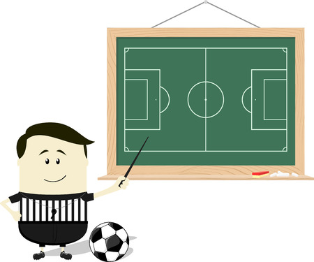 cartoon illustration of soccer referee teaching with blackboard isolated on white backgroundのイラスト素材