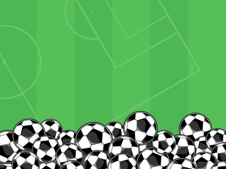 soccer balls border on green background for copy spaceのイラスト素材
