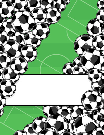 soccer balls border on green playing field backgroundのイラスト素材