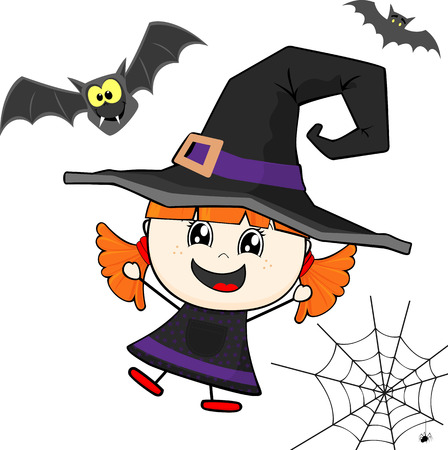 little girl with witch costume isolated on white backgroundのイラスト素材