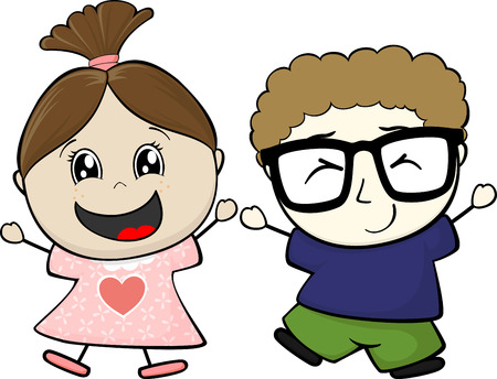cartoon illustration of two happy little childs isolated on white backgroundのイラスト素材