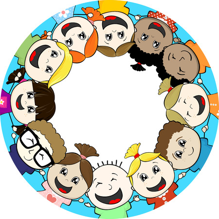 group of little childs together framing circle copy spaceのイラスト素材