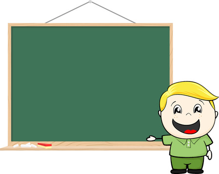 happy little child showing blank blackboard isolated on white backgroundのイラスト素材