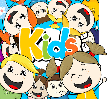 cartoon illustration group of little happy childsのイラスト素材