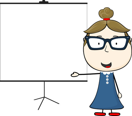 woman and blank flip chart isolated on white backgroundのイラスト素材