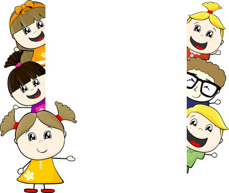 little childs and blank board isolated on white backgroundのイラスト素材