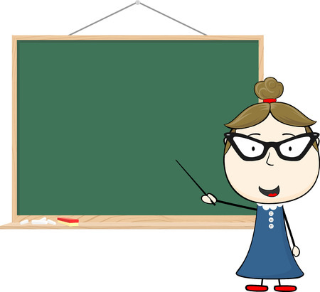 cartoon illustration of teacher and chalkboard isolated on white backgroundのイラスト素材