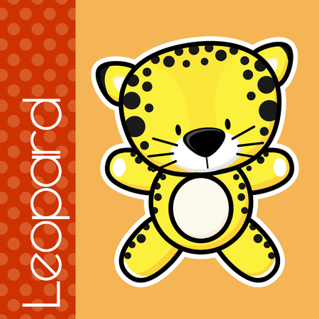 cute little baby leopard and text in flat design on solid color background with black and white outline for easy isolationのイラスト素材