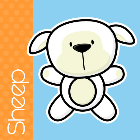 cute little baby sheep and text in flat design on solid color background with black and white outline for easy isolationのイラスト素材
