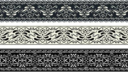 set of three vintage seamless pattern borders with abstract ornamentsのイラスト素材
