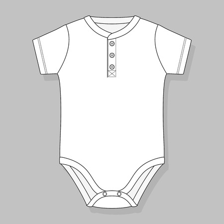 baby bodysuit with front placket flat sketch template isolated on grey backgroundのイラスト素材