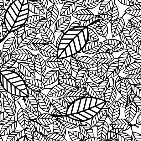 Seamless pattern of leaves in black and whiteのイラスト素材