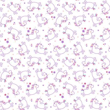 A seamless pattern with cute unicorns and stars on white backgroundのイラスト素材