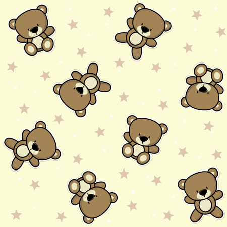 Cute teddy bear seamless background with stars, design for baby and children.のイラスト素材