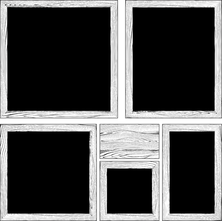 set of various wood frames and wooden plank in black and whiteのイラスト素材