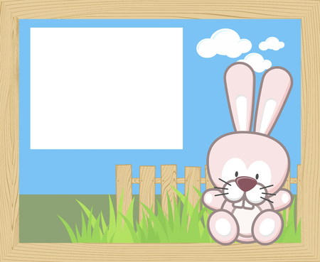 Wood frame with cute baby rabbit and blank board.のイラスト素材