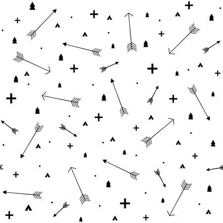 Seamless background with arrows, pine tree and tipi shapes.のイラスト素材