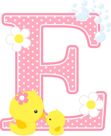 Pink dotted letter E initial with flowers and bubbles designのイラスト素材