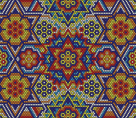vector illustration of colorful abstract seamless pattern with mexican huichol art styleのイラスト素材